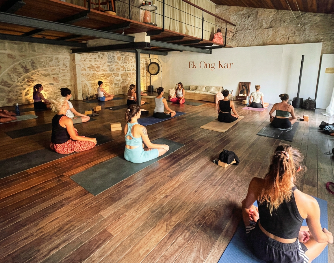 Clase de yoga en grupo en Sadhana Works, Palma de Mallorca
