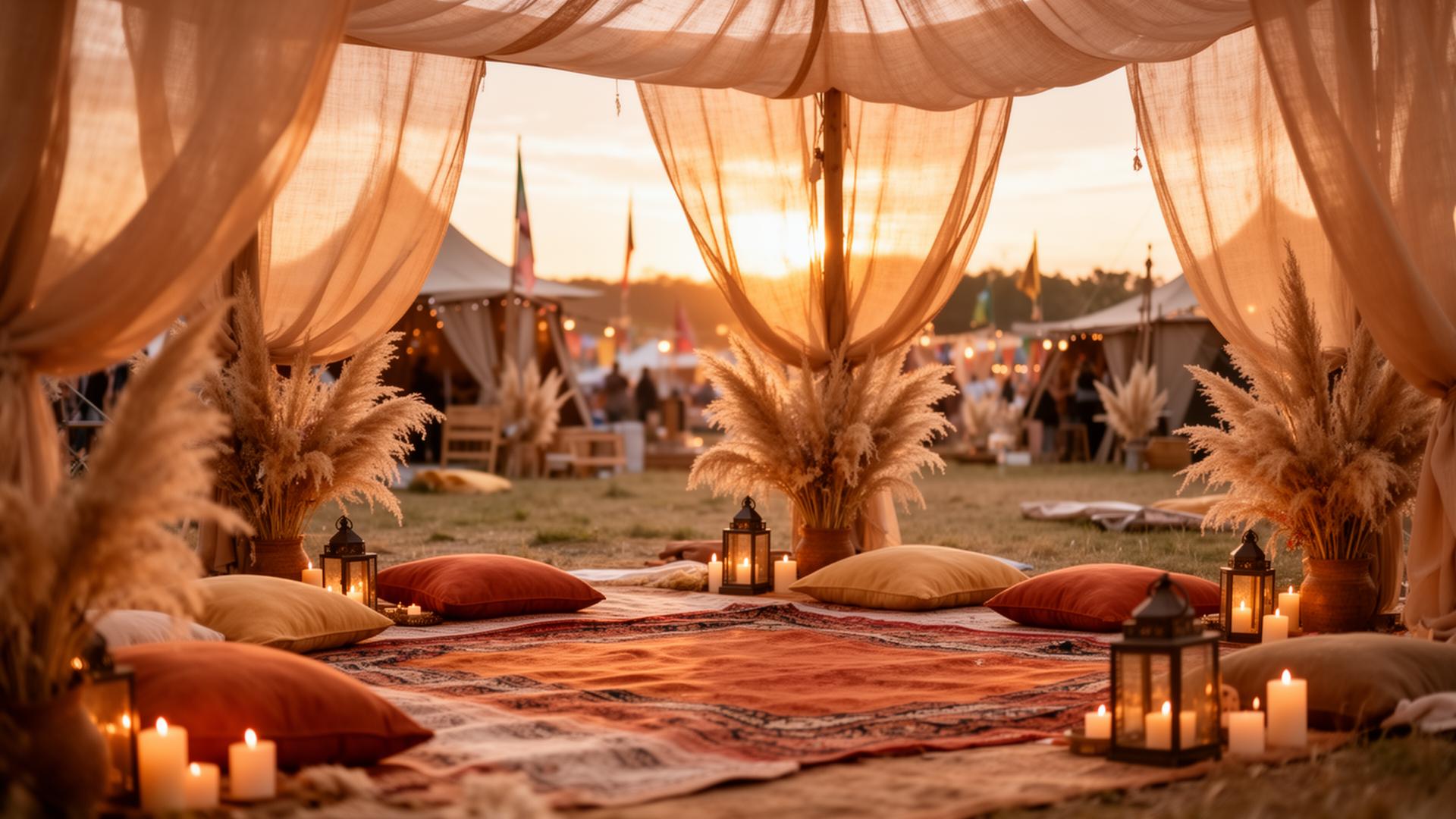 Healing area en un festival al atardecer